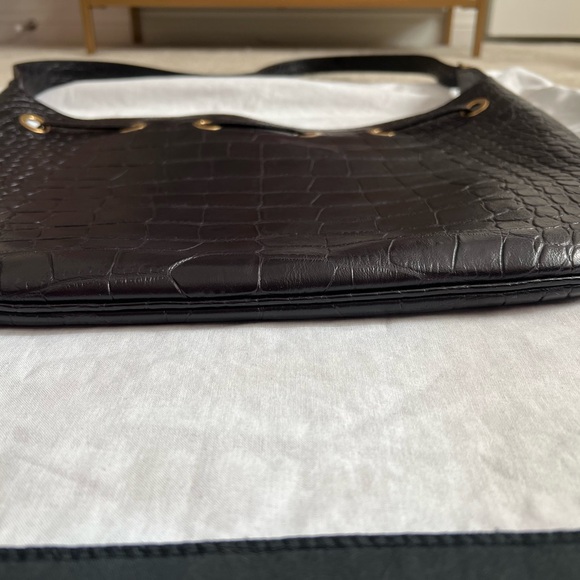 Saint Laurent Paris VII Flat Croc Embossed Leather Hobo Bag - Picture 8 of 16